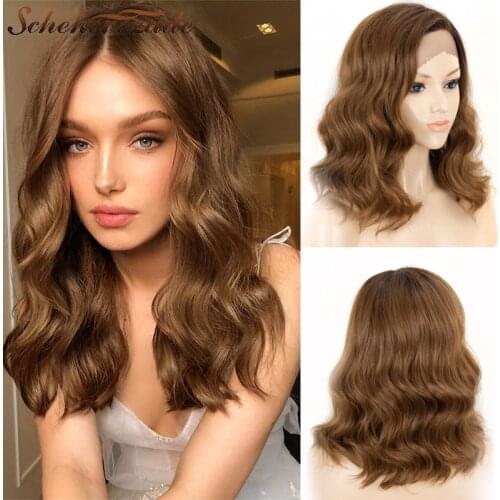 Blonde Lace Front Wigs Synthetic Short Bob Wavy Wigs For Black Women Heat Resistant Party Cosplay 13X3 T Part Wigs Scheherezade