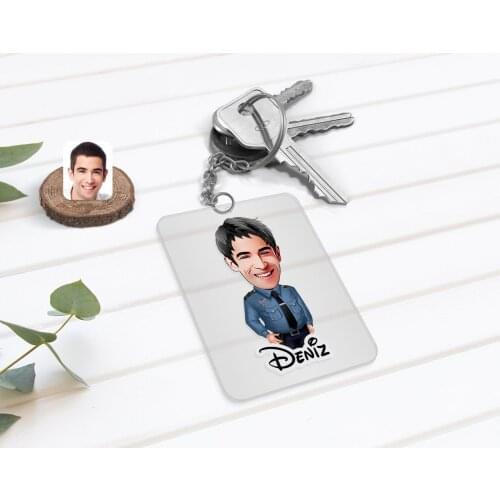 Personalized Male Police Caricature Of Transparent Plexiglass Anahtarlık-3