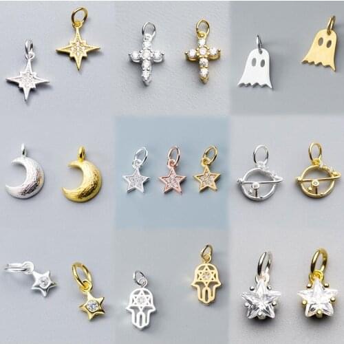 PONYKISS Trendy 925 Sterling Silver Ring Stars Zircon Small Charms of DIY Handmade Jewelry Necklace Bracelet Accessory wholesale