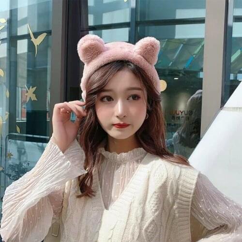 Coral Fleece Cat Ears Headband Hair Hoops Headwear Solid Color Fluff Plush Headband Cute Bathroom Headwrap Headdress Wholesale