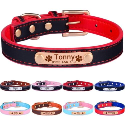 Adjustable Leather Personalized Dog Collar Soft Leather Unisex Cat Collar Custom Free Name Tag Puppy Small Large Dog Collar