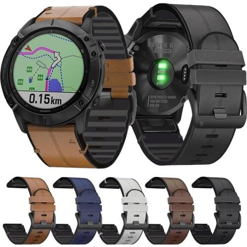 For Garmin Fenix 6X Pro 5X Plus 3 HR Strap Quick Release Genuine Leather + Silicone Watch Band Replacement Watchbands Bracelet
