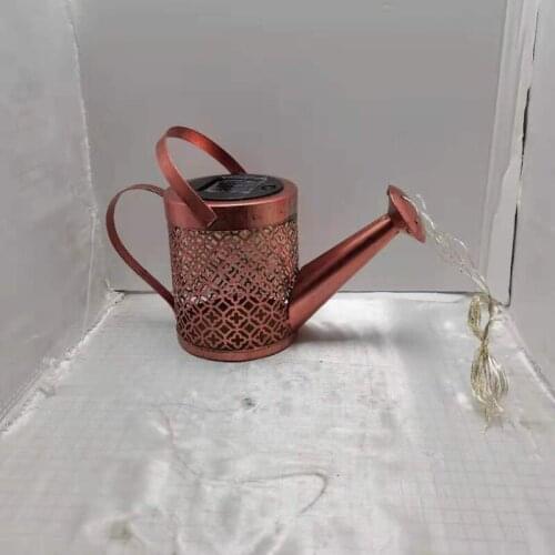 Solar Powered Star Garden Light Hollow Out Wrought Iron Kettle Watering Can Sprinkler Starry String LED Lamp Decoration