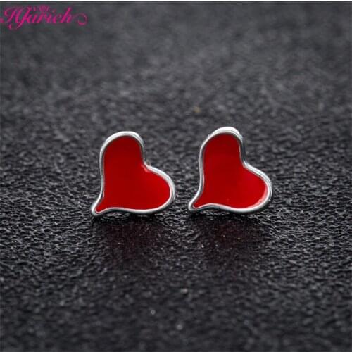 BOHO Silver Plated Piercing Peach Heart Round Lemon Puzzle Triangle Stud Earrings for Girl Kids Red Love Wedding Party Jewelry