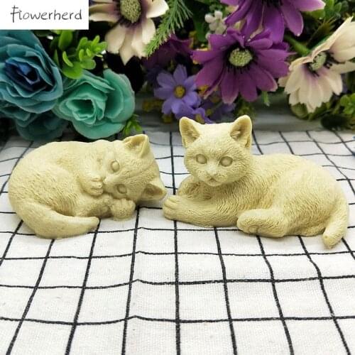 Cute Cat Cake Silicone Mold Epoxy Resin Mould Cake Decoration Tools Plaster Candle Aroma Fondant Mousse Chocolate Molds