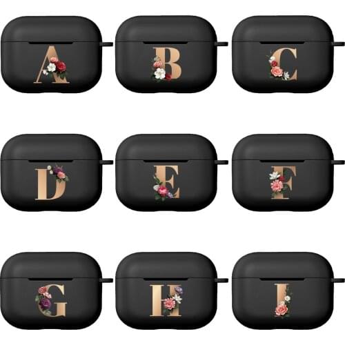 Floral Gold Initial Alphabet Letter Silicone Cases For Apple Airpods Pro Bluetooth Wireless Earphone Cover For Air Pods Box Bags