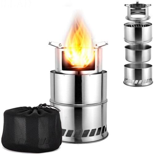 Foldable Camping Wood Stove Stainless Steel Portable Outdoor Cooking Burner Wood Heater for Hiking Fishing Picnic BBQ