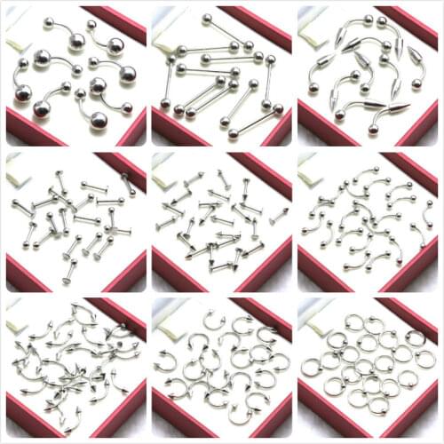 Mix lot steel silver Eyebrow Nose Lip Labret Captive Bead Ring Tongue Piercing Tragus Cartilage Earring Belly rings Body Jewelry