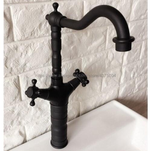 Basin Faucets Oil Rubbed Bronze Bathroom Sink Faucet Double Cross Handle Bath kitchen Mixer Hot and Cold Tap Nnf343