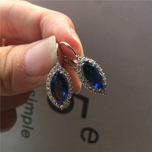 Vintage Female Horse Eye Small Earrings Classic Silver Color Clip Earrings For Women Cute Rainbow Leaf Crystal Wedding Earrings