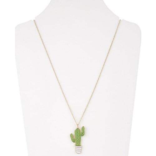 Fashion jewelry accessories metal enamel plant cactus Pendant Necklace