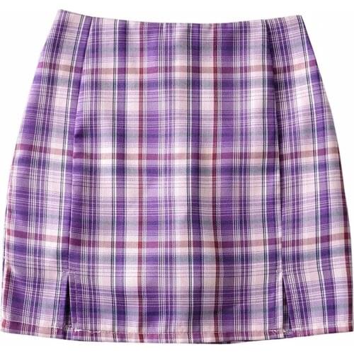 2021 Summer High Waist Plaid European and American Style Sexy Slit Buttock Skirt Women DLBSQ282