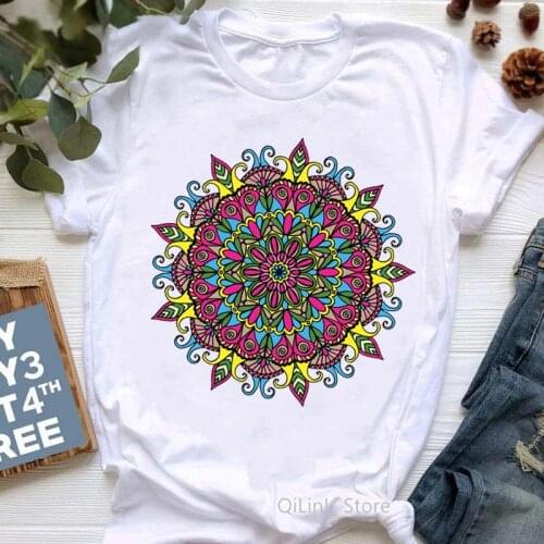 Vintage Mandala Print Womens T Shirts Summer 2021 Fashion Lady Top Clothes Girls Bohemia Style Tshirt Femme T-Shirt Graphic Tee