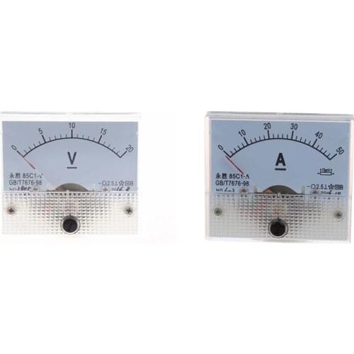 1 Pcs DC 0-20V 85C1-V Class 2.5 Voltmeter Analog Volt Panel & 1 Pcs 85C1 DC 0-50A Rectangle Analog Panel Ammeter Gauge