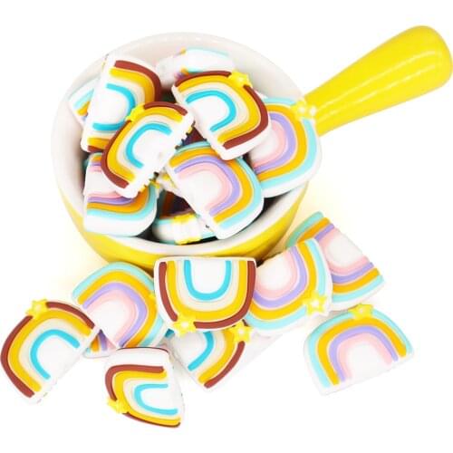 10PC Rainbow Silicone Beads BPA Free Teething Beads Cartoon Small Chewable Beads