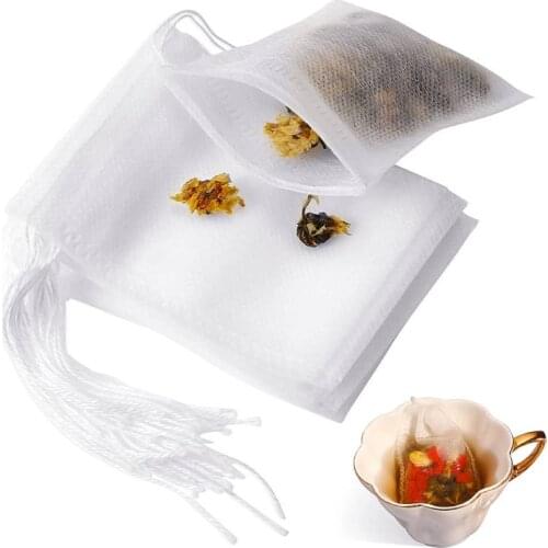 100pcs Disposable Tea Filter Bags Drawstring Seal Tea Filter Bags Fabric Empty Tea Infusers Bags for Loose Leaf Tea Coffee Soup