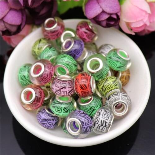 20pcs/Lot Mixed Color Stripe Poly Acrylic Beads for Jewelry Making Large Hole Plastic Spacer Beads fit Pandora Bracelet Necklace