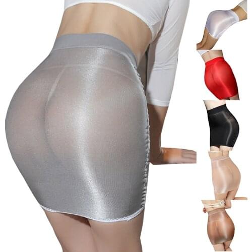 2021 New Women Sexy Skirt Shiny Glossy Oil Elastic Package Hip Micro Mini Tulle Skirts Night Club Sexy Transparent Pencil Skirt