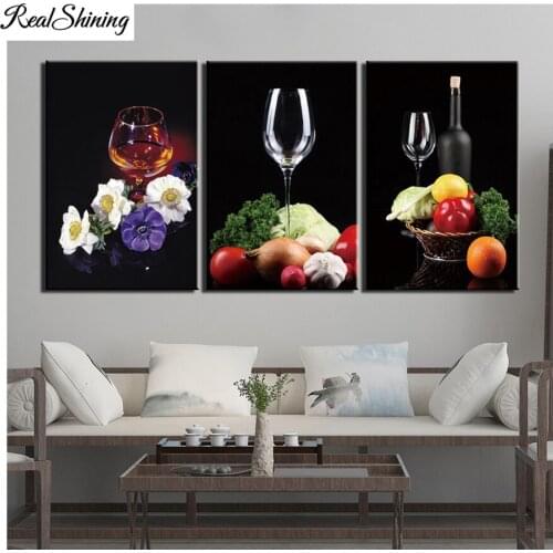 3pcs set Diamond embroidery Red Wine Glass Still Life Diy diamond painting full square round diamond mosaic Cross Stitch FS7211