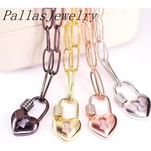 4Pcs,Link chain necklace mix colors Cz Heart Shape Spiral Clasps pendants fashion jewelry for women