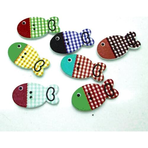 50pcs 24x13mm Random Mixed Animal Fish Pattern Wooden Buttons For Clothes Crafts Sewing Scrapbooking DIY Accessories