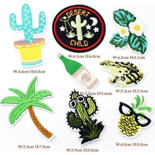 8pcs/lot Frog Cactus Cloth Badges Patch Clothes Apparel Sewing Decoration Applique Bagde Patches Accessories Coconut tree Flower