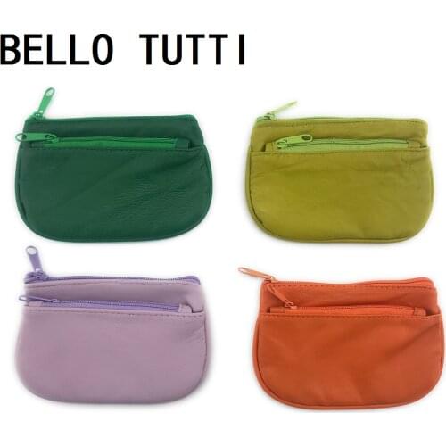 BELLO TUTTI Women Mini Coin Purses Original Girl Sheepskin Fashion Zipper Small Wallets Men Genuine Leather Change Money Key Bag