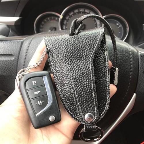 Genuine Cow Leather Men & Women Car Key Bag with Black Color Auto Key Protector Holder for BMW Key Case for VW Key Wallet
