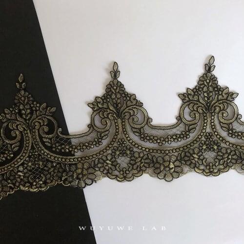 1Yard Black Gold Cording Fabric Flower Venise Venice Mesh Lace Trim Applique Sewing Craft For Bride Wedding Dresses 22cm