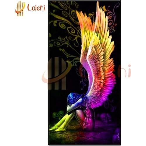 Diy 5d diamond painting Angel Sorrow Girl diamond embroidery full square round drill Abstract Colorful Wings mosaic Needlework