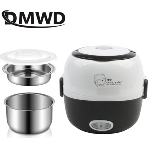 DMWD MINI rice cooker insulation heating electric lunch box 2 layers Portable Steamer multifunction automatic Food Container EU