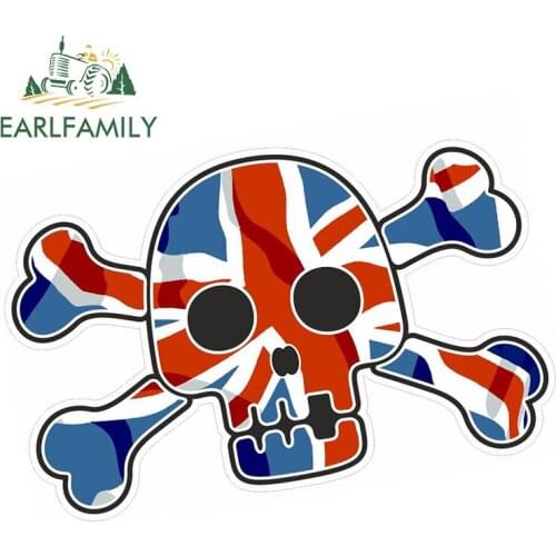 EARLFAMILY 13cm x 9cm Pirate Style Skull Crossbones with Union Jack British Flag Motif External Vinyl Car Stickers