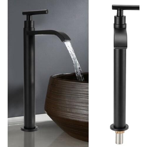 G1/2 304 Stainless Steel Single Cold Faucet Bathroom Countertop Basin Sink Water Tap Black
