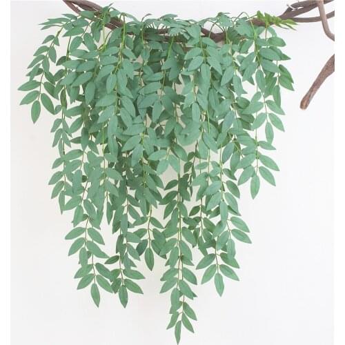Artificial willow leaves vine green plant fake wall hanging green plants for wedding home shop decor garland rattan