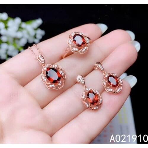 KJJEAXCMY boutique jewelry 925 sterling silver inlaid Natural Garnet pendant Earring Ring Female Suit Support Detection classic