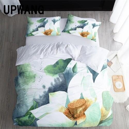 UPWANG 3D Bedding Set Lotus Plants Printed Duvet/Quilt Cover Set Bedcloth with Pillowcase Bed Set Home Textiles