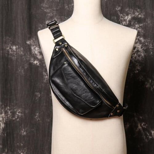 Multifunctional Mens Bag Genuine Leather Men Chest Bags Leather Male Waist Bag Vintage Boys Cross Body Shoulder Bags Messenger