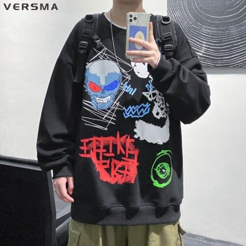 VERSMA Korean Trendy Letter Graffiti Print Hoodies Men Pullover Autumn Hip Hop Oversized Long Sleeve Sweatshirt Men Dropshipping