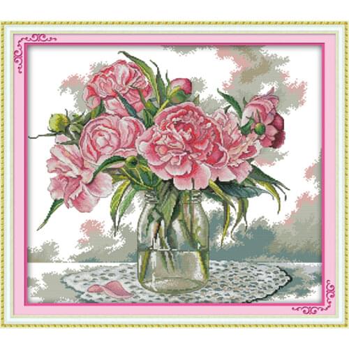 Peony 2 cross stitch kit aida 14ct 11ct count printed canvas stitches embroidery DIY handmade needlework
