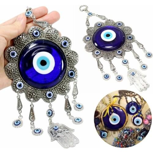 Wall Hanging Turkish Blue Evil Eye Flower Hamsa Hand Amulet Decor Protection