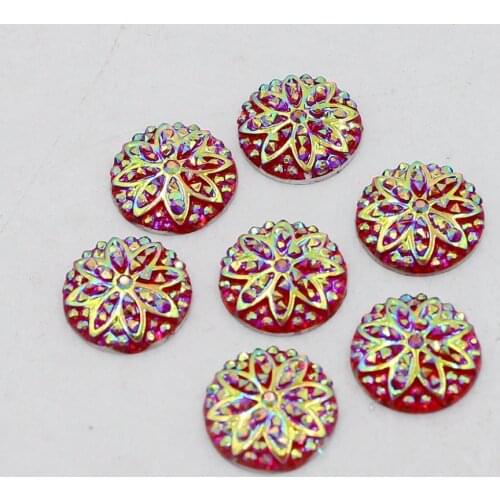 NEW 24pcs12MM Red AB Big Flower Design Round Resin Rhinestone Applique Stones Flatback Beads Crafts Diy Accessories