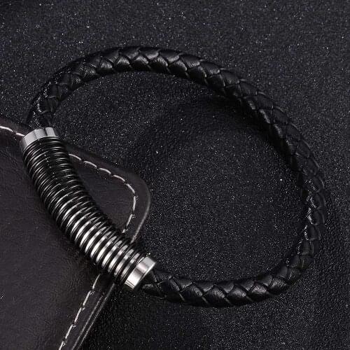 New Stainless Steel Magnetic Buckle 6MM Braided Men Leather Bracelets Male Wrist Band Christmas Gift