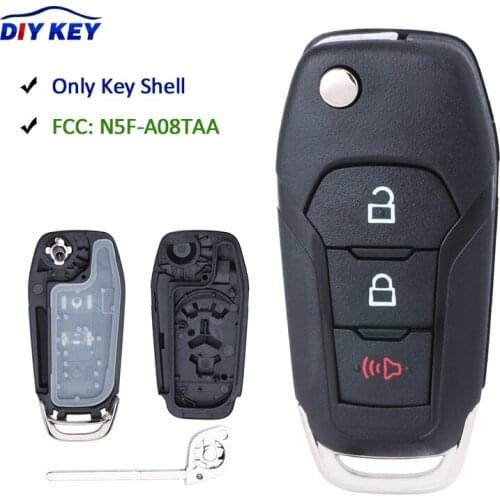 DIYKEY Flip Remote Car Key Shell Case 2+1 3 Button for Ford Fusion Edge Explorer 2013-2015 FCC ID: N5F-A08TAA (Shell Only)
