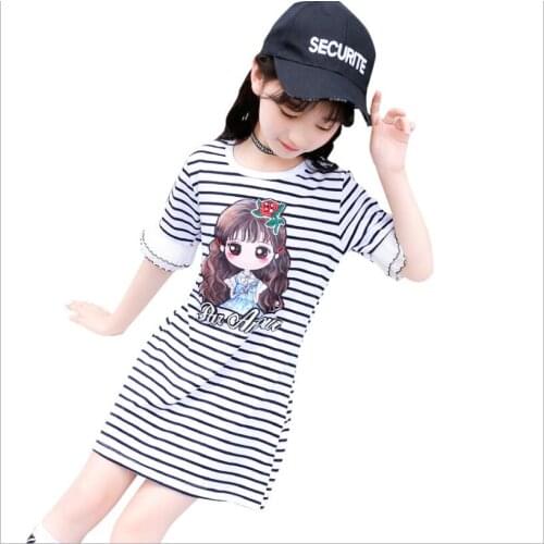Girls Dress Autumn Spring Cartoon Teenage Dresses For Girls 2019 Striped Kids Dresses For Girls 6 8 10 12 Children Clothes
