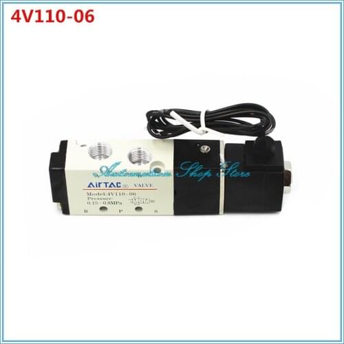 Air Solenoid Valves 4V110-06 2 Position 5 Port 1/8" Pneumatic Control Valve DC12V DC24V AC110V AC220V