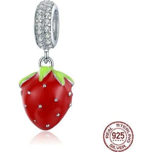 925 Sterling Silver Red Strawberry Zircon Pendant Charm for Original Bracelet European Brand Jewelry Making Accessories Gift