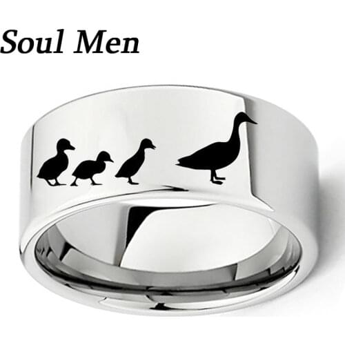 Dropshipping Engraved Duck & Ducklings Ring 11mm Men Boy Flat Polish Tungsten Outdoors Wedding Band Size 7 to 13