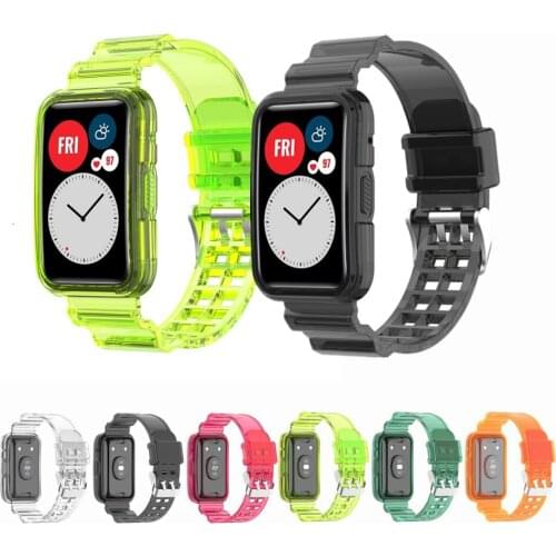 Clear Strap + Case for Huawei Watch Fit Band Transparent Replacement Wristband Bracelet for Huawei Fit Smartwatch Accessories