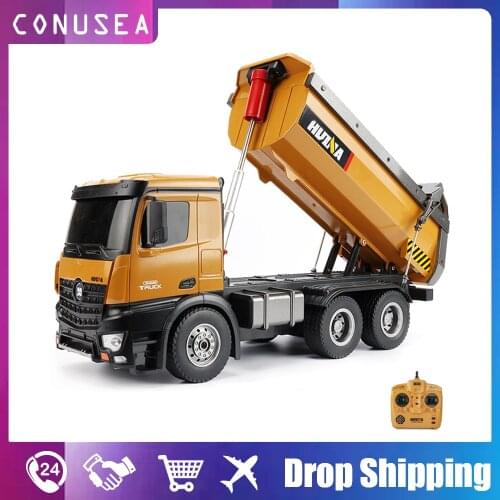 Huina 1:14 Rc Car Dumper Truck 10 Channel Caterpillar Alloy Engineering Vehicle 2.4Ghz Renmote Controll Car Toys for Boys Kids