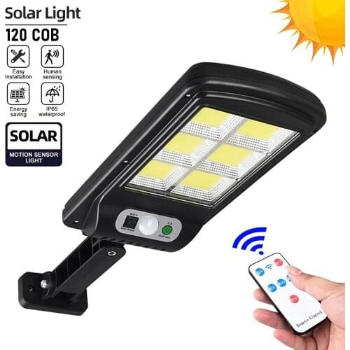 120 COB Solar Street Lights Outdoors LED Security Lighting IP65 Wall Lamp PIR Motion Sensor Garden Light with Remote Controller